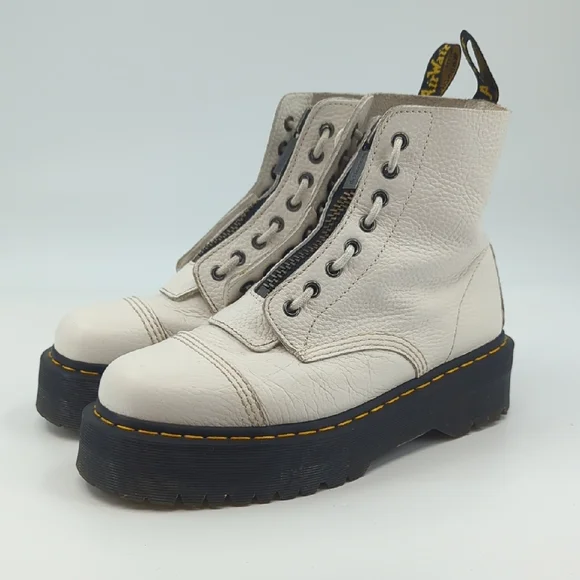 DR. MARTENS Sinclair White Milled Nappa Leather Platform Boots Zip Front Sz 10 - Picture 1 of 11